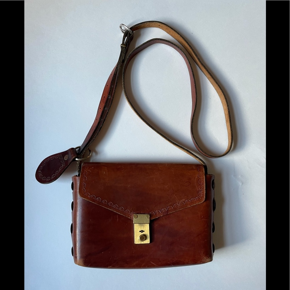 SOLD//Vintage Hand Tooled Leather Satchel, Great Condition